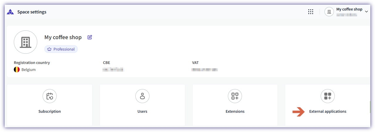 External applications card